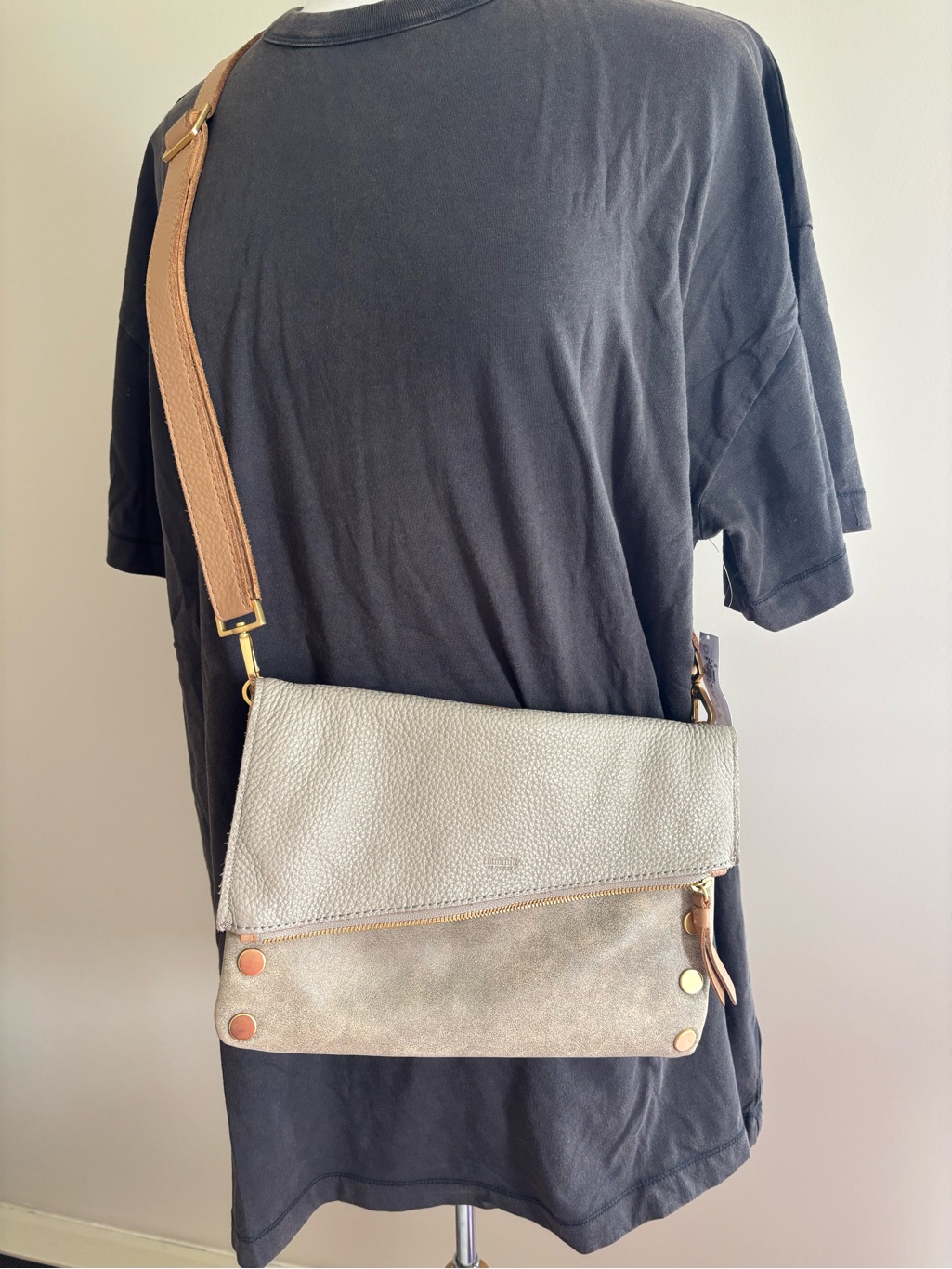 Hammitt Dillon Woven Leather Fold-Over Crossbody Bag In Taupe And Tan